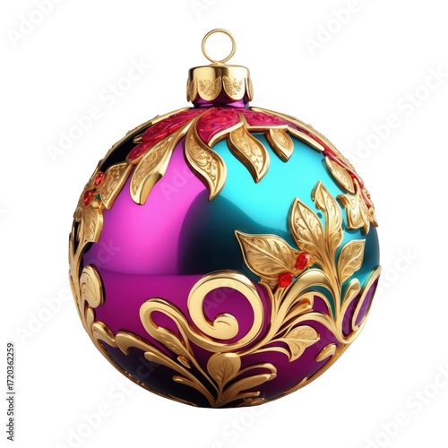 Christmas ornaments, holiday decorations, luxury baubles, red and gold ornaments PNG transparent background