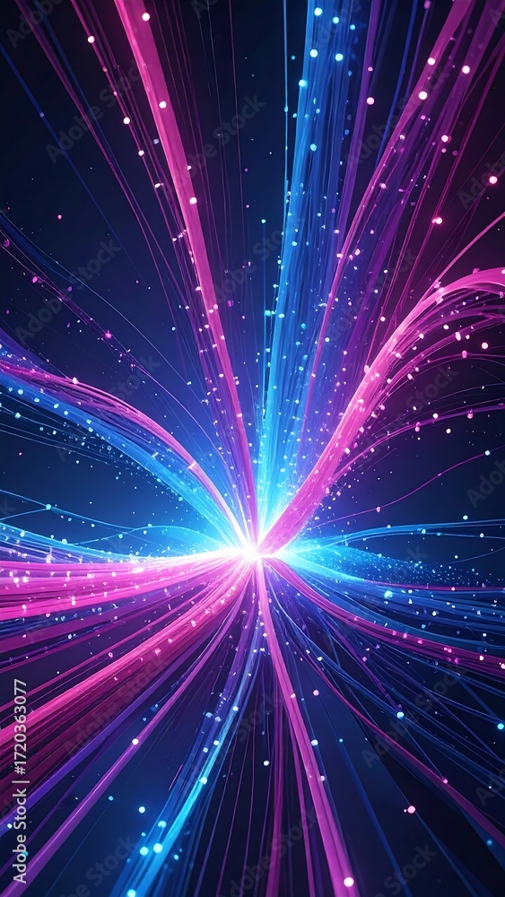 Obraz premium Abstract digital art with vibrant glowing lines and sparkling particles