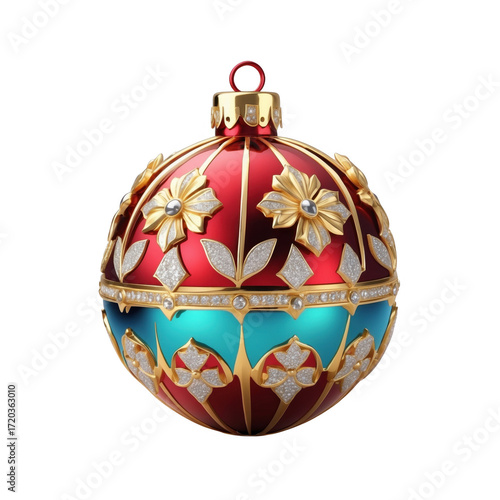 Christmas ornaments, holiday decorations, luxury baubles, red and gold ornaments PNG transparent background