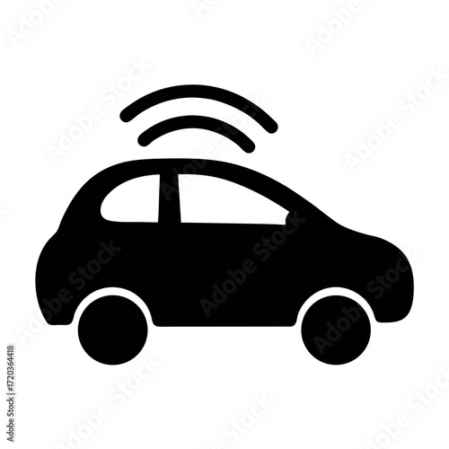 Autonomous vehicle icon: self driving car with sensor technology and wireless communication system