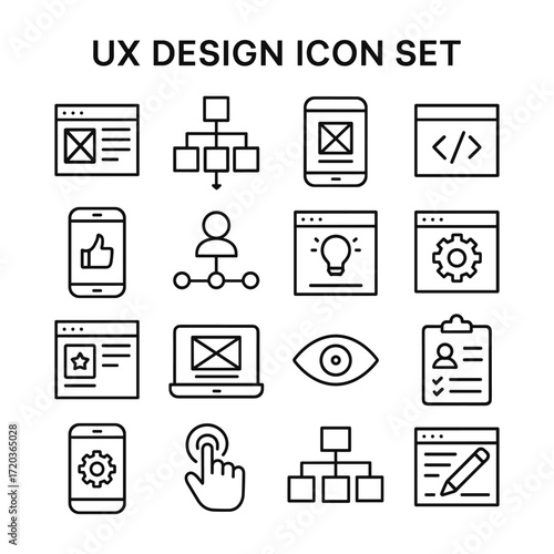 Professional UX design icons collection. Outline symbols. Line design
