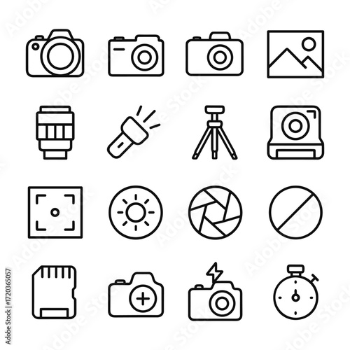 Photography studio icons collection. Outline symbols. Line design