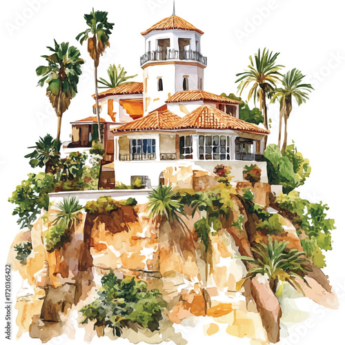 Tenerife Atlantic Vibes, watercolor clipart vector, isolated on a white background.