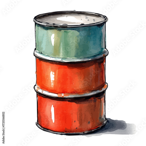 Steel Drum, watercolor drawing vector, isolated on a white background.