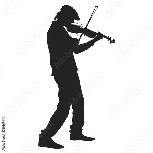 Street artist playing violin silhouette