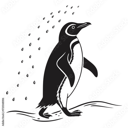 Penguin shaking off water silhouette
