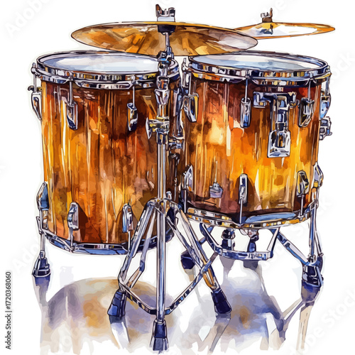 watercolor of Steel Drum, vector, isolated on a white background.