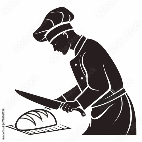 Chef slicing bread silhouette