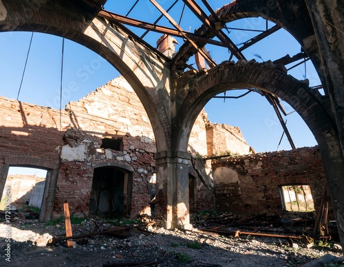 Ruined brick building interior