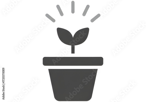 Minimal icon of a plant pot and sunlight — no background , PNG, no shadow