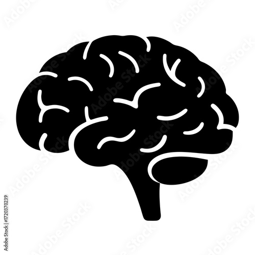 Vector art of silhouette of a human brain, representing intelligence, thought, and the complexities of the human mind