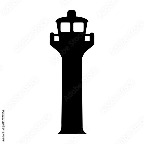 Vector art of silhouette of an airport control tower, a crucial structure for air traffic management and safety