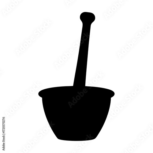 Vector art of silhouette of a mortar and pestle, a traditional tool for grinding herbs and spices in cooking