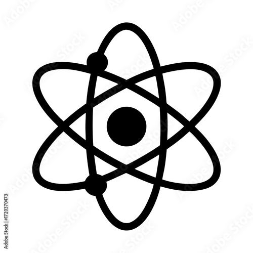 Vector art of simple atom icon, a symbol of science, energy, and the fundamental structure of matter in a minimalist design