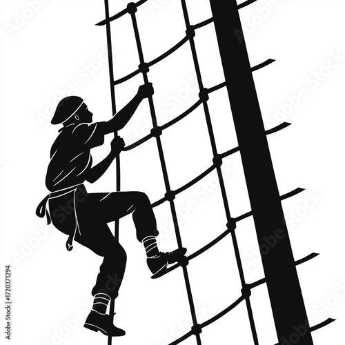 Sailor climbing ship mast silhouette