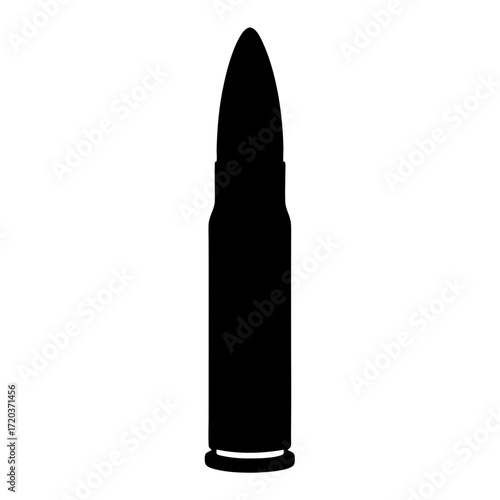 Illustration of a black bullet, a projectile propelled from a firearm, typically made of metal and used in ammunition