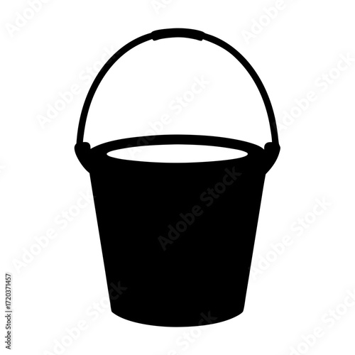 Illustration of a black bucket, a common container used for carrying liquids or solids in various activities