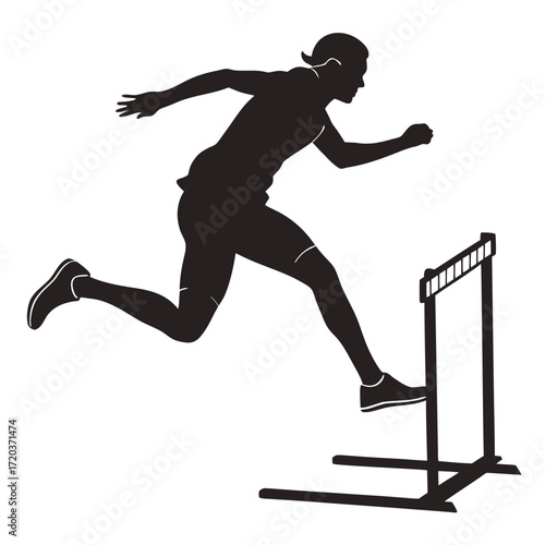 Runner leaping over hurdle silhouette