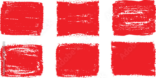 Set of rectangular grunge template background. Red box frame rough grunge square paint shape element. Hand drawn crayon grunge brush rectangle text border.