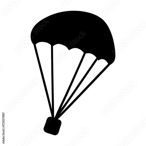 Vector art of silhouette of a parachute, symbolizing adventure, freedom, and the thrill of skydiving or emergency descent