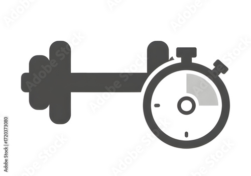 Minimal icon of a workout dumbbell and stopwatch — no background , PNG, no shadow