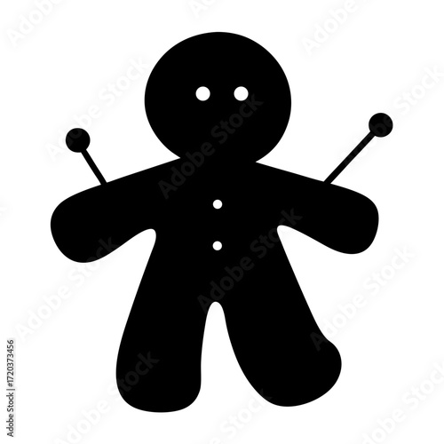 Voodoo doll silhouette clip art, black and white spooky witchcraft icon vector illustration