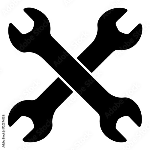 Crossed wrenches icon vector illustration, mechanic tool, repair service, maintenance concept, diy, black