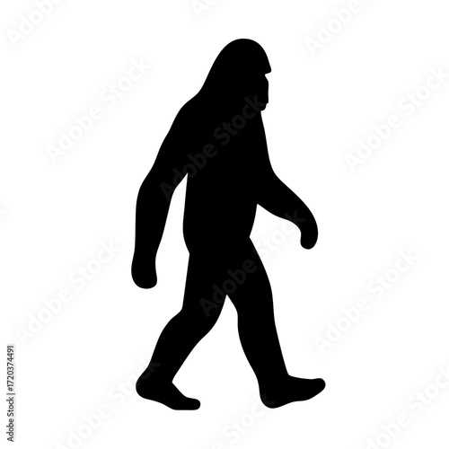 Bigfoot silhouette vector illustration: sasquatch walking, mythical creature, cryptozoology art