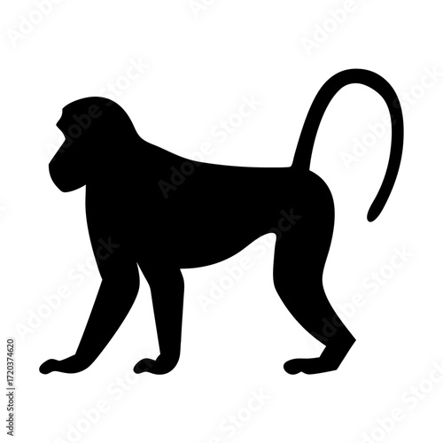 Black baboon silhouette vector illustration of african animal wildlife primate mammal zoo monkey baboon drawing