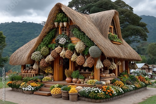 Village hut hanging dried herbs high resolution picture
