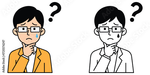 Minimal Vector Illustration of Confused Character – Thinking and Questioning Pose