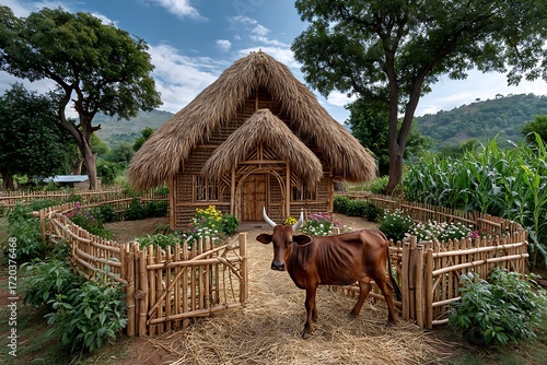 Village livestock shelter made with bamboo high resolution picture