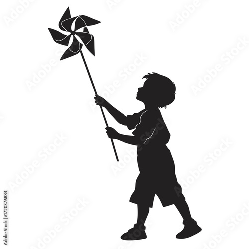 Child holding pinwheel silhouette