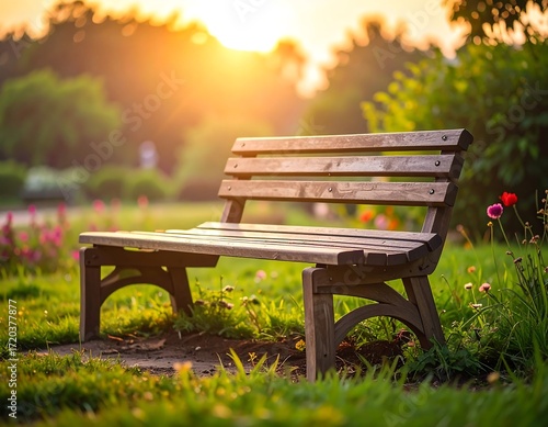 Fototapeta Naklejka Na Ścianę i Meble -  Park bench at sunset