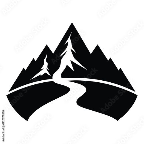 Majestic mountain peak landscape with winding river path