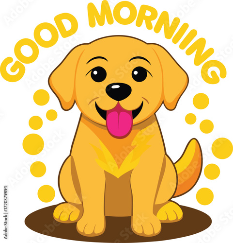 Happy Yellow Labrador Puppy with " Good Morning" Text and Bubbles cute