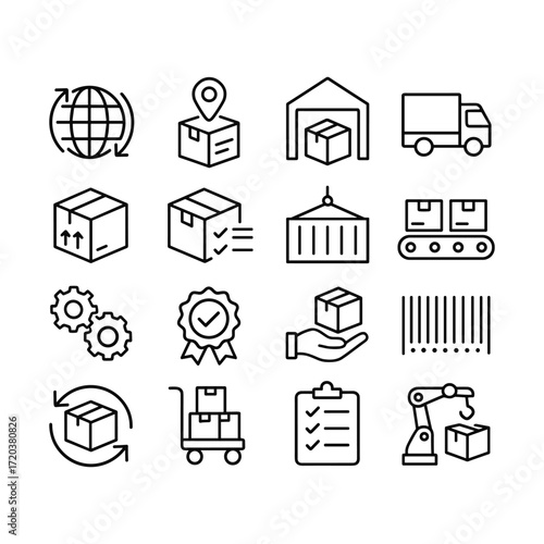 Supply chain management vector icons. Outline symbols. Line design