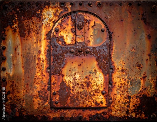 Rusted metal panel with arched cutout