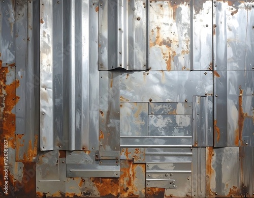 Rusted metal panels forming a wall