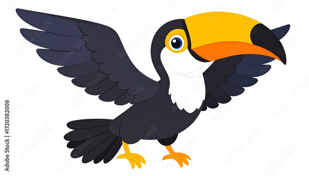 Fototapeta premium Cartoon toucan in flight