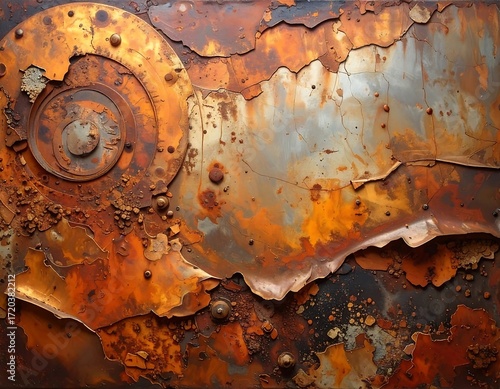 Rusted metal panels with intricate design