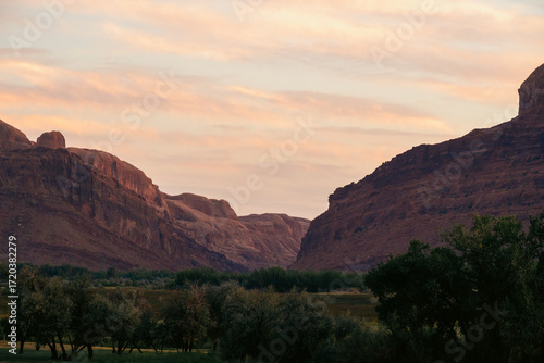 Vibrant rock formations at dusk creating a picturesque view of nature.
