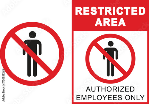 Restricted Area Sign:  Red and White No Entry Symbol, Authorized Personnel Only, Vector Graphic.