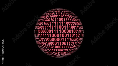 Loop able abstract sphere with binary code digital technology innovation background. Spherical surface abstract background with randomly changing zeros and ones isolated on Technology, teamwork.