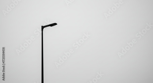 Lone modern street lamp silhouetted against a vast, overcast sky