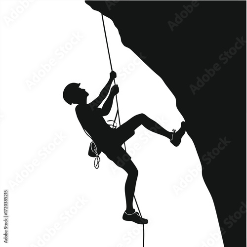 Climber crossing narrow ledge silhouette