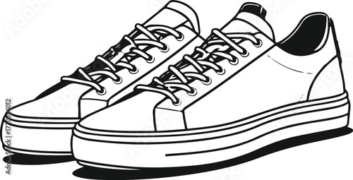 Casual sneaker pair, minimal bold line art, clean vector 1