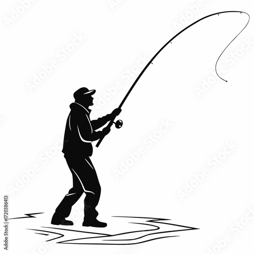 Man fishing from riverbank silhouette