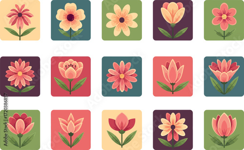 Floral Icons: Vintage Flower Set