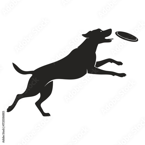 Dog running with frisbee silhouette